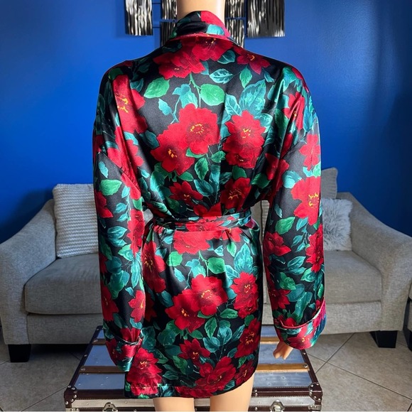 Victoria’s Secret Red Green Floral Gold Label Kimono Robe - Picture 7 of 9
